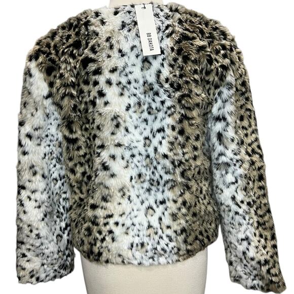 BB Dakota Womens Wild Thing Jacket S Black Tan Leopard Soft Faux Fur Glam Chic - Picture 6 of 16